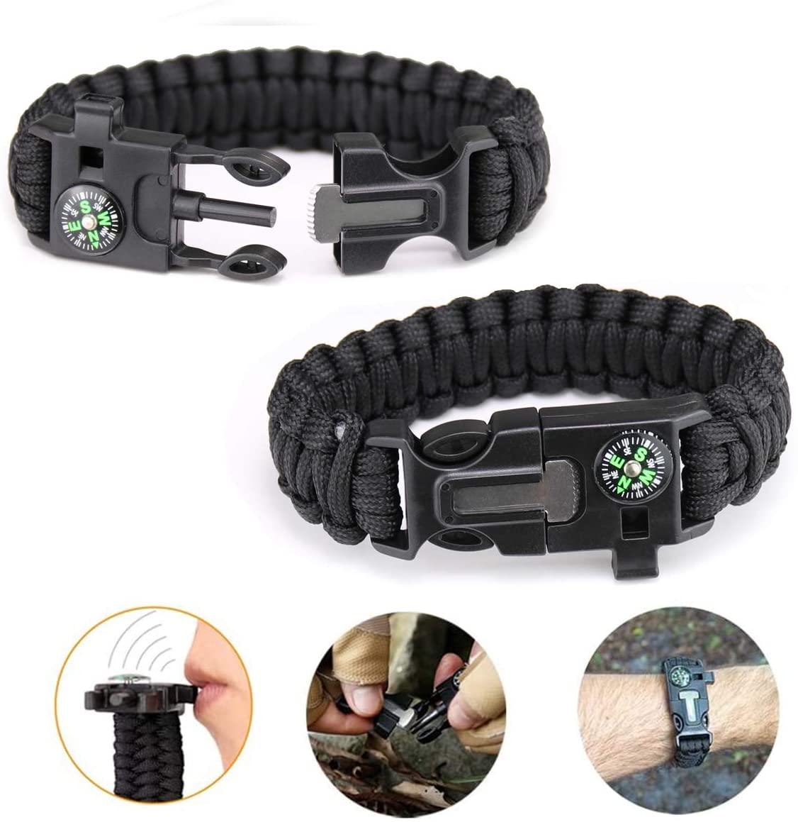 Survivalset compleet - survivaltools voor buiten inclusief paracord, lamp, fluitje, vuurstaal