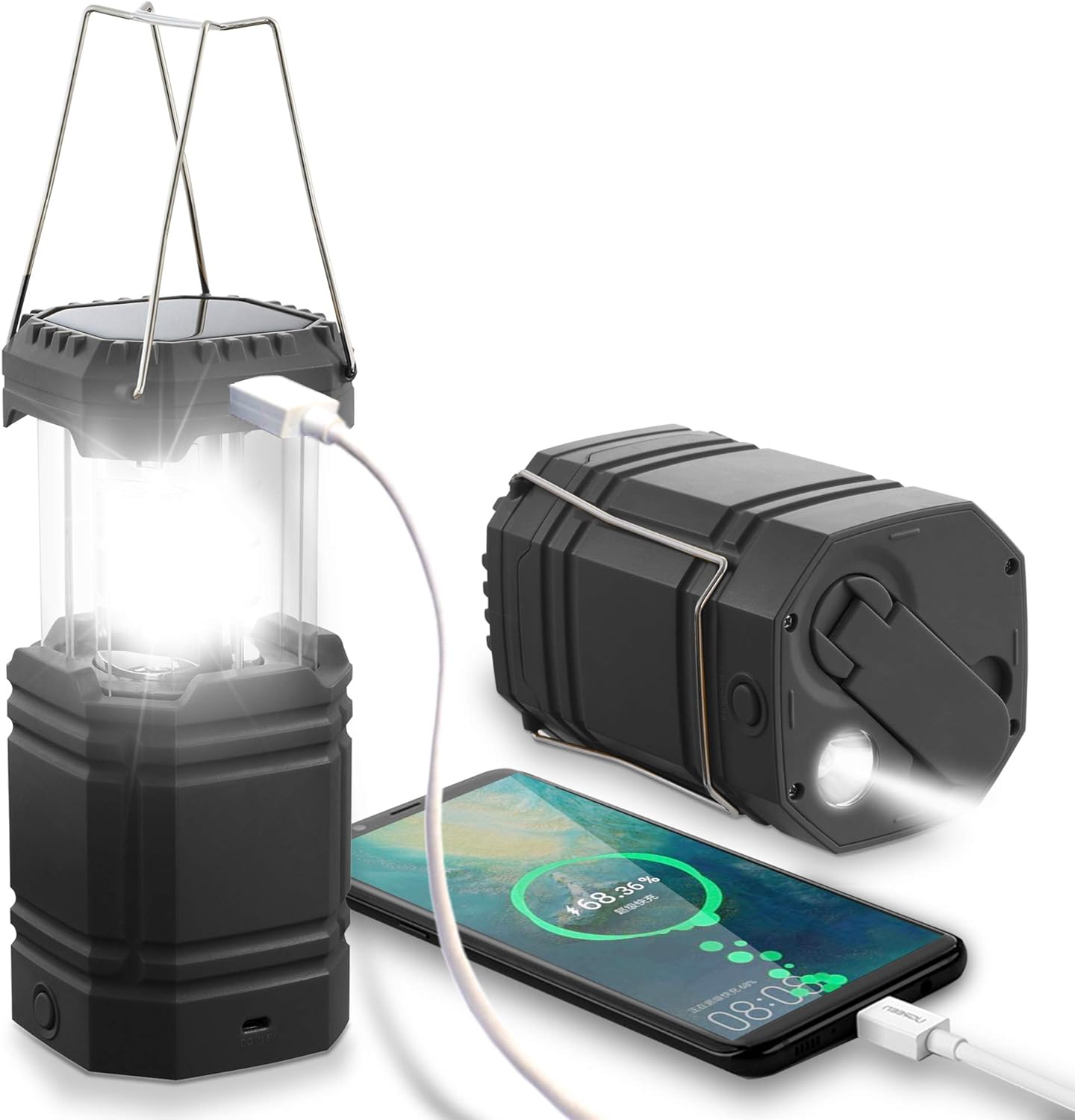 3 in 1 lamp - noodverlichting - solar/LED-lamp - 80 lumen - campinglantaarn - noodstroombron - lamp met powerbankfunctie - voorbereiding op noodgevallen - noodoplader