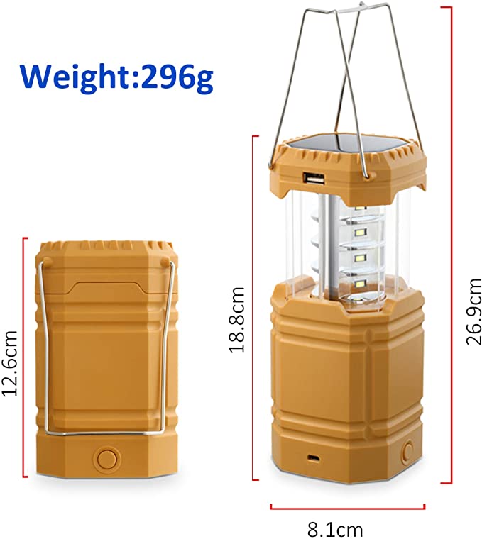 Solar Camping Handkurbel Laterne Schwarz, Tragbare Ultrahelle LED-Taschenlampe mit Akku