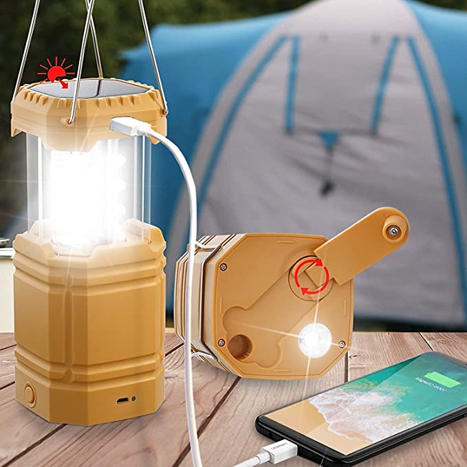 Solar Camping Handkurbel Laterne Schwarz, Tragbare Ultrahelle LED-Taschenlampe mit Akku