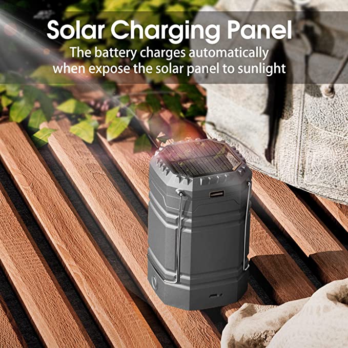 Solar Camping Handkurbel Laterne Schwarz, Tragbare Ultrahelle LED-Taschenlampe mit Akku