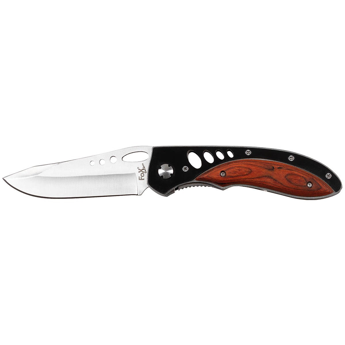 Folding knife, one-handed, handle with wood inlays