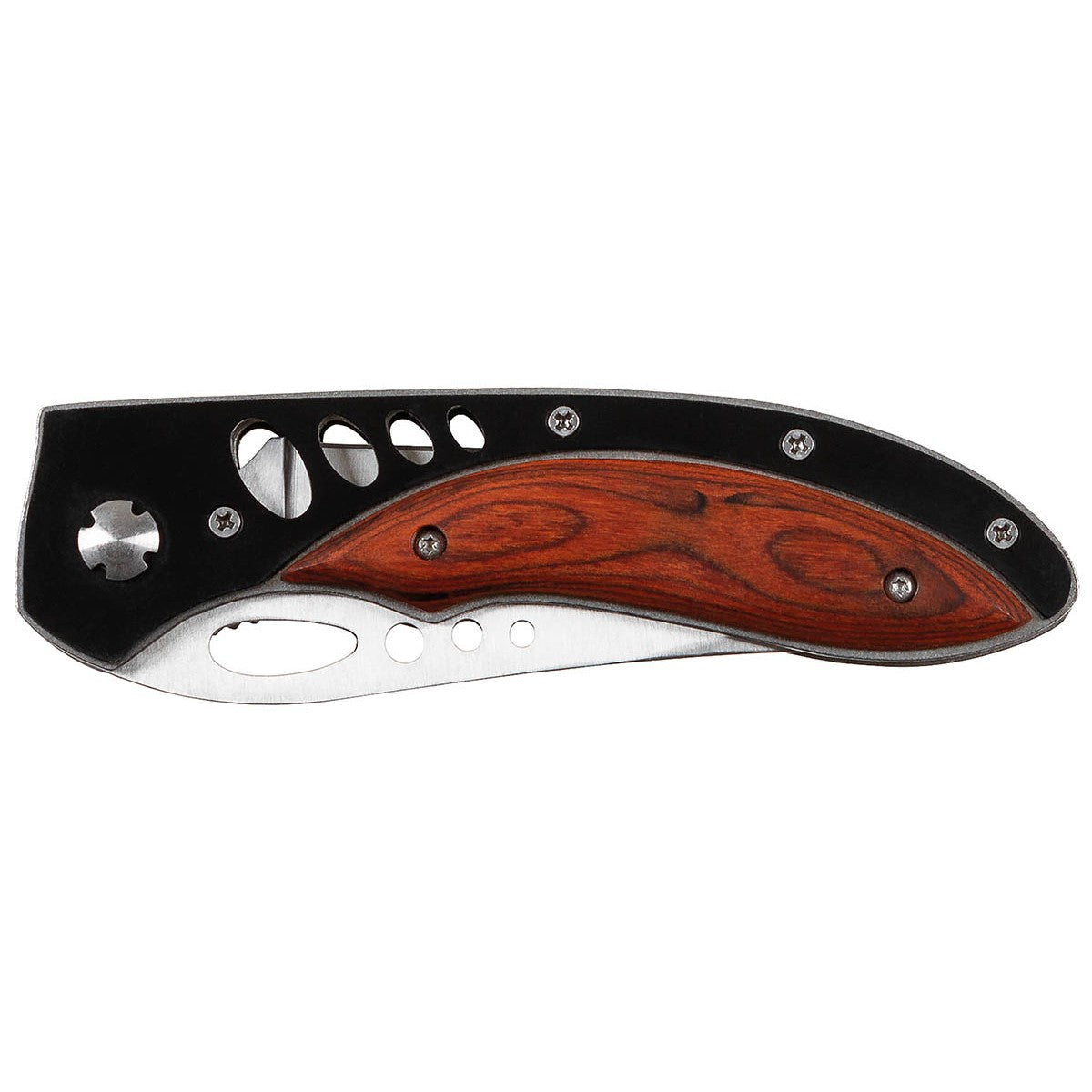 Folding knife, one-handed, handle with wood inlays
