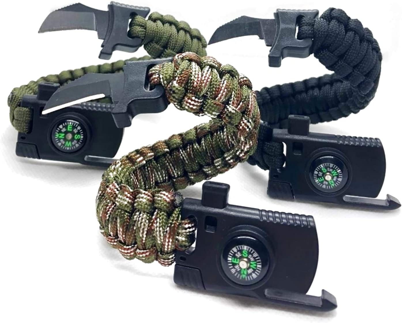 Multifunctional emergency bracelet with knife, signal whistle, compass and flint - survival bracelet - emergency bracelet - emergency orientation/emergency fire - outdoor bracelet - black