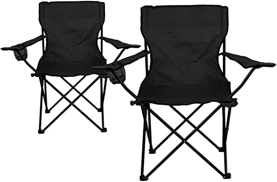Nexos set of 2 fishing chairs, folding chairs, camping chairs, folding chairs with armrests and cup holders, practical, robust, light black
