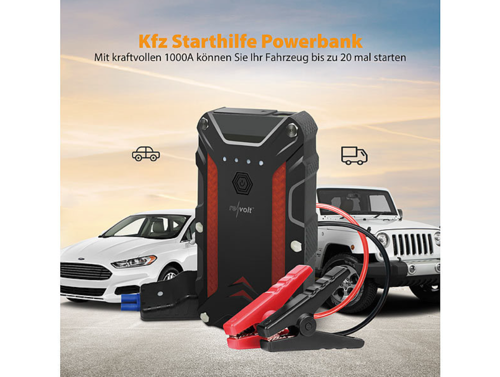 2 in 1: powerbank en auto-starthulp - 12 Ah - 1.200 A - krachtcentrale - noodstroomvoorziening - noodstarter - autostarter - auto-starthulp - jumpstarter - noodstarthulp - Autostark - noodstroomvoorziening