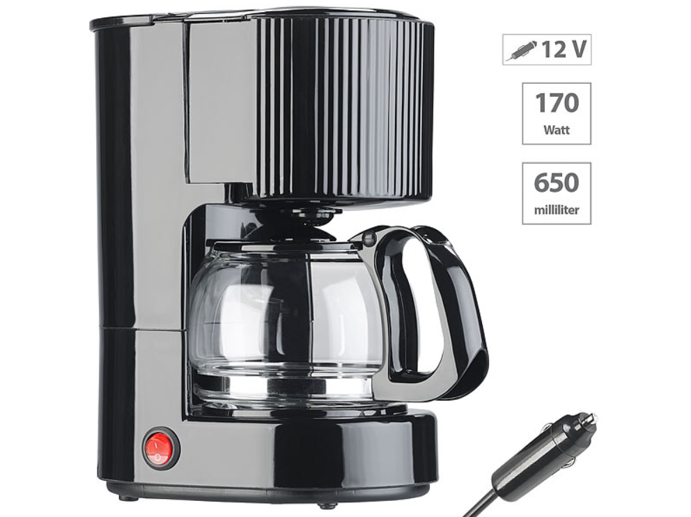 Premium koffiemachine voor onderweg - autofilterkoffiemachine - 12 V/170 W - maximaal drie kopjes - 650 ml - noodkoffie - mobiele koffiemachine - nooddrankje