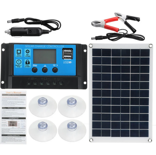 Solar panel with 100 watts including controller - crocodile clip - clamps - car charger