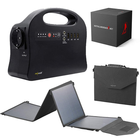 Premium noodgenerator powerbank met grote zonnepanelen 30.000 mAh & 120 watt krachtstation met stopcontact