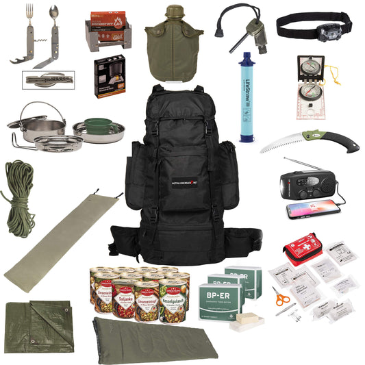 Emergency Backpack Premium Advanced (dubbel voedselrantsoen) - Complete overlevingsuitrusting met zonne-radio