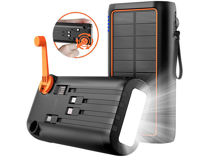 30000mAh solar crank power bank with manual power generation for emergencies